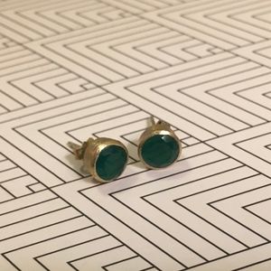 Anthropologie Emerald Green and Gold Stud Earrings